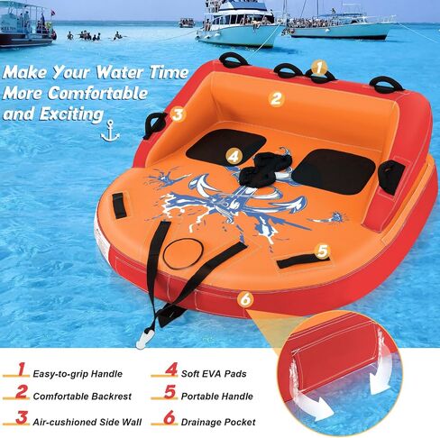 Goplus Inflatable Towable Tubes for Boating, 1-2/1-3 Riders Water Sports Tube for Boat to Pull, Sofa Style Boat Tube with Drainage, Dual Front and Back Tow Points in Saudi Arabia