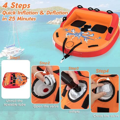Goplus Inflatable Towable Tubes for Boating, 1-2/1-3 Riders Water Sports Tube for Boat to Pull, Sofa Style Boat Tube with Drainage, Dual Front and Back Tow Points in Saudi Arabia