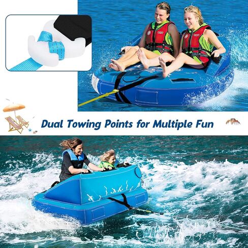 Goplus Inflatable Towable Tubes for Boating, 1-2/1-3 Riders Water Sports Tube for Boat to Pull, Sofa Style Boat Tube with Drainage, Dual Front and Back Tow Points in Kuwait