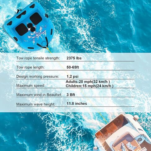 Goplus Inflatable Towable Tubes for Boating, 1-2/1-3 Riders Water Sports Tube for Boat to Pull, Sofa Style Boat Tube with Drainage, Dual Front and Back Tow Points in Kuwait