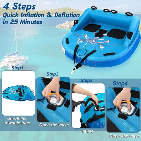Goplus Inflatable Towable Tubes for Boating, 1-2/1-3 Riders Water Sports Tube for Boat to Pull, Sofa Style Boat Tube with Drainage, Dual Front and Back Tow Points in Kuwait