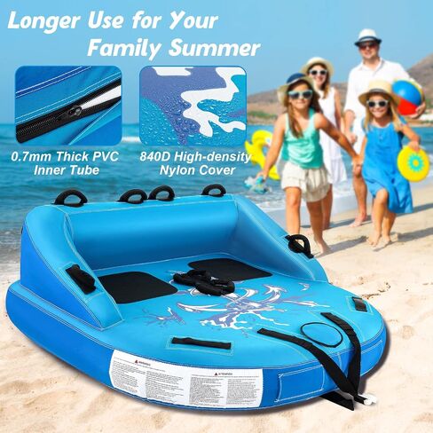 Goplus Inflatable Towable Tubes for Boating, 1-2/1-3 Riders Water Sports Tube for Boat to Pull, Sofa Style Boat Tube with Drainage, Dual Front and Back Tow Points in Kuwait
