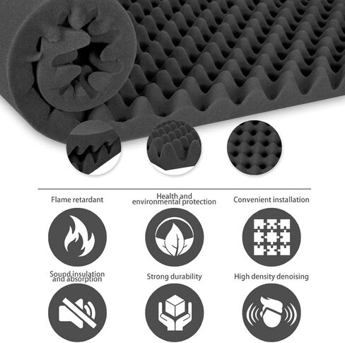 1 Pack Egg Crate Foam, 48X24X2'' Acoustic Panels, Soundproof Wall Panels, Quick Expansion Sound Absorbers for Live Rooms, Broadcasting Studios & Gaming Rooms, Black in Saudi Arabia