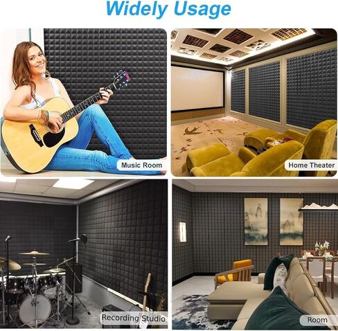 1 Pack Egg Crate Foam, 48X24X2'' Acoustic Panels, Soundproof Wall Panels, Quick Expansion Sound Absorbers for Live Rooms, Broadcasting Studios & Gaming Rooms, Black in Saudi Arabia
