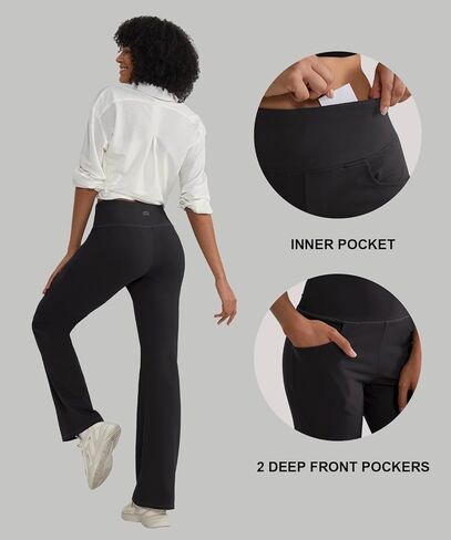 ALONG FIT Flare Leggings with Pocket Bootcut Yoga Pants for Women High Waist Flare Pants Workout Leggings for Yoga GMY Casual in Kuwait