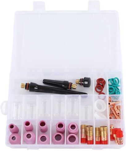 55pcs TIG لحام الملحقات مجموعة كوب كوب موصل قطب كهربائي المشبك PTFE الأمامي مثالي ل WP 17 18 26 بندقية لحام مصنوعة من النحاس المتميز والسيراميك لصالح in Saudi Arabia