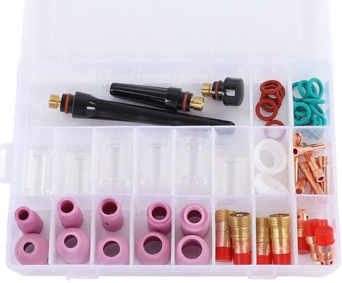 55pcs TIG لحام الملحقات مجموعة كوب كوب موصل قطب كهربائي المشبك PTFE الأمامي مثالي ل WP 17 18 26 بندقية لحام مصنوعة من النحاس المتميز والسيراميك لصالح in Saudi Arabia