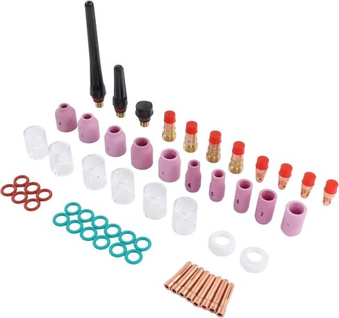 55pcs TIG لحام الملحقات مجموعة كوب كوب موصل قطب كهربائي المشبك PTFE الأمامي مثالي ل WP 17 18 26 بندقية لحام مصنوعة من النحاس المتميز والسيراميك لصالح in Saudi Arabia