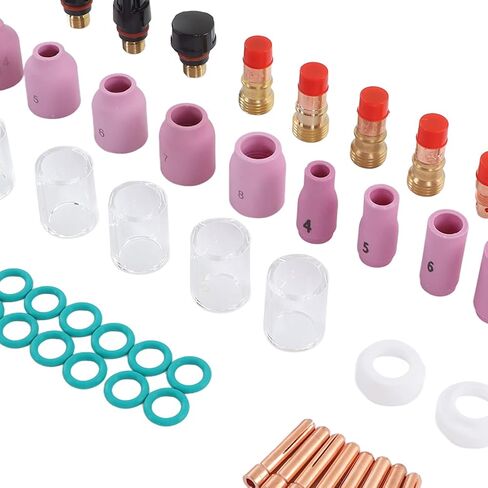 55pcs TIG لحام الملحقات مجموعة كوب كوب موصل قطب كهربائي المشبك PTFE الأمامي مثالي ل WP 17 18 26 بندقية لحام مصنوعة من النحاس المتميز والسيراميك لصالح in Saudi Arabia