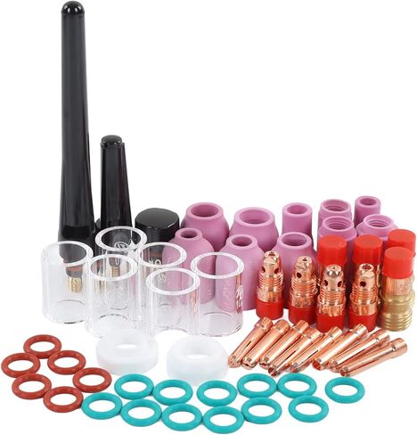 55pcs TIG لحام الملحقات مجموعة كوب كوب موصل قطب كهربائي المشبك PTFE الأمامي مثالي ل WP 17 18 26 بندقية لحام مصنوعة من النحاس المتميز والسيراميك لصالح in Saudi Arabia