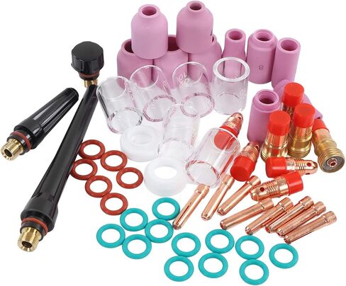 55pcs TIG لحام الملحقات مجموعة كوب كوب موصل قطب كهربائي المشبك PTFE الأمامي مثالي ل WP 17 18 26 بندقية لحام مصنوعة من النحاس المتميز والسيراميك لصالح in Saudi Arabia