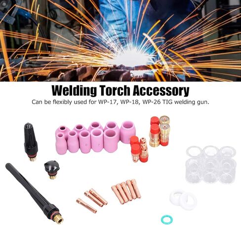 49 Pieces TIG Welding Accessory Kit Copper and Quartz Tools for WP-17 WP-18 WP-26 Including Glass Cups Nozzles Collets and More in Saudi Arabia