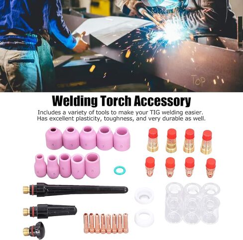 49 Pieces TIG Welding Accessory Kit Copper and Quartz Tools for WP-17 WP-18 WP-26 Including Glass Cups Nozzles Collets and More in Saudi Arabia
