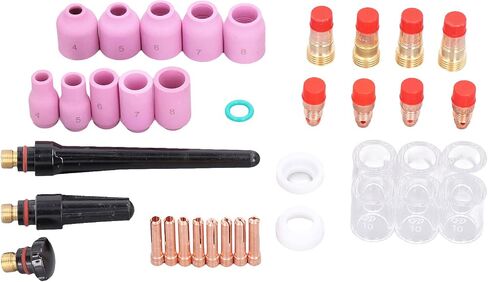 49 Pieces TIG Welding Accessory Kit Copper and Quartz Tools for WP-17 WP-18 WP-26 Including Glass Cups Nozzles Collets and More in Saudi Arabia