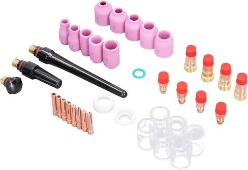 49 Pieces TIG Welding Accessory Kit Copper and Quartz Tools for WP-17 WP-18 WP-26 Including Glass Cups Nozzles Collets and More in Saudi Arabia