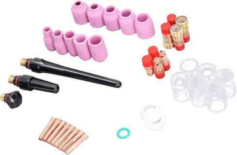 49 Pieces TIG Welding Accessory Kit Copper and Quartz Tools for WP-17 WP-18 WP-26 Including Glass Cups Nozzles Collets and More in Saudi Arabia