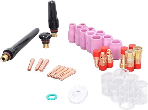 49 Pieces TIG Welding Accessory Kit Copper and Quartz Tools for WP-17 WP-18 WP-26 Including Glass Cups Nozzles Collets and More in Saudi Arabia