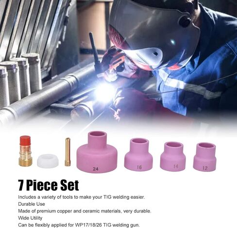7Pcs TIG Welding Accessory Set with Ceramic Nozzle Collet Gas Lens Cup Gasket Suitable for WP17 18 26 Welding Gun High Quality Materials Practical and Convenient in Saudi Arabia