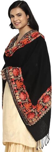 Zamour Women Embroidered Large Scarf Wrap in Faux Pashmina Wool, Indian Kashmiri Oversized Winter Scarves Wraps Stole Shawl in Kuwait