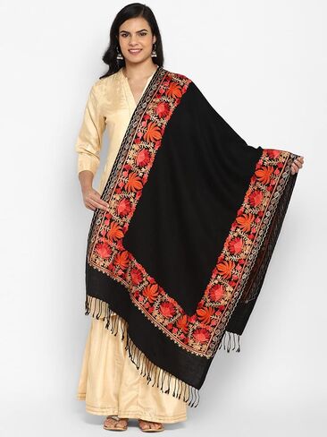 Zamour Women Embroidered Large Scarf Wrap in Faux Pashmina Wool, Indian Kashmiri Oversized Winter Scarves Wraps Stole Shawl in Kuwait