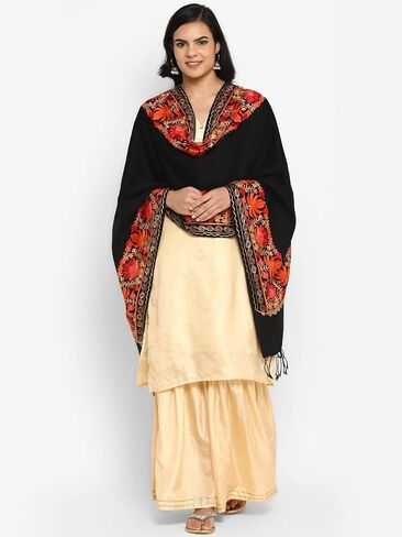 Zamour Women Embroidered Large Scarf Wrap in Faux Pashmina Wool, Indian Kashmiri Oversized Winter Scarves Wraps Stole Shawl in Kuwait