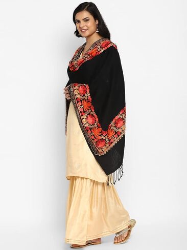 Zamour Women Embroidered Large Scarf Wrap in Faux Pashmina Wool, Indian Kashmiri Oversized Winter Scarves Wraps Stole Shawl in Kuwait