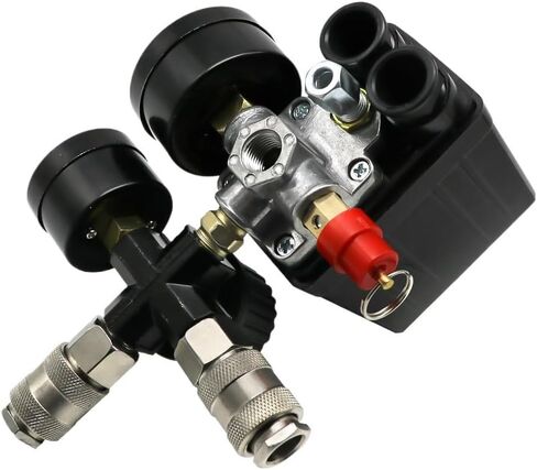 Air Compressor Pump Pressure Control Switch 4 Port 220V/380V Manifold Relief Regulator 30-120PSI Control Valve with Gauge(220V) in Saudi Arabia