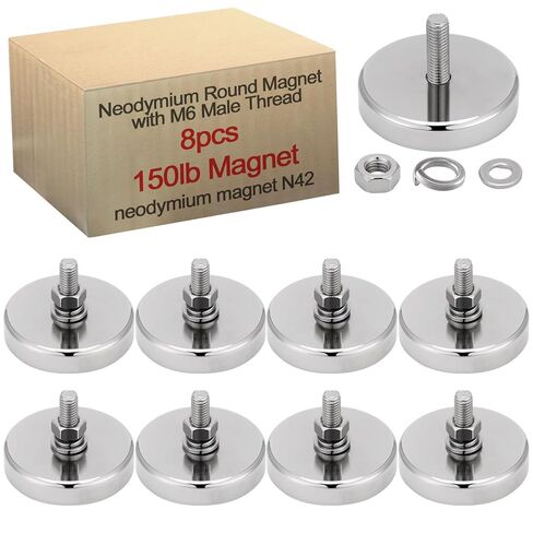 Flutesan 8 Pack Neodymium Round Magnet Heavy Duty with 1/4''-20 Male Threaded Stud 150 lb Powerful Magnet Base with Nut and Washer Mounting for Lighting Camera and Outdoor Tools(8 Pieces) in Saudi Arabia