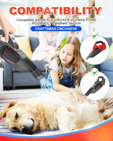 مرشح استبدال Dr Dapper متوافق مع Black+Decker 20v Max PowerConnect باليد ، ل Craftsman V20 Hand Hand Vac ، Models Bchv001c1 ، Bchv001b ، 2 pack in Kuwait