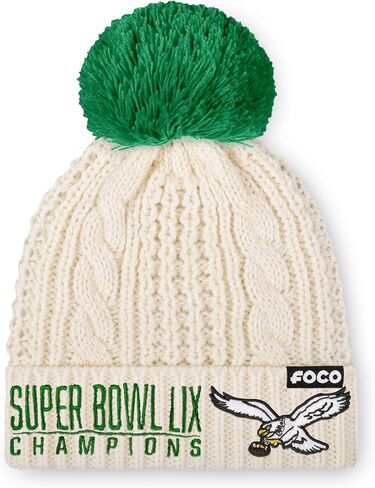 FOCO Philadelphia Eagles NFL Super Bowl LIX Champions Retro Logo White Cable Knit Pom Beanie in Saudi Arabia