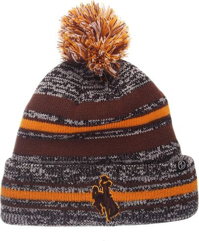 ZHATS Wyoming Titanium Heather/Charcoal Cuff Beanie Hat with Pom Pom - NCAA Cowboys Fashion Cuffed Winter Knit Cap in Saudi Arabia