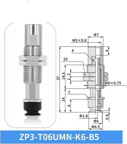 SMC ZP3-T04/06/08UMN-J/K3/6/10 Metal Connecting Rod Industrial Vacuum Suction Cup 1Pcs(ZP3-T06UMN-K6-B5) in Saudi Arabia