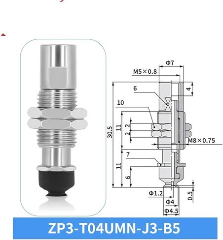 SMC ZP3-T04/06/08UMN-J/K3/6/10 Metal Connecting Rod Industrial Vacuum Suction Cup 1Pcs(ZP3-T06UMN-K6-B5) in Saudi Arabia