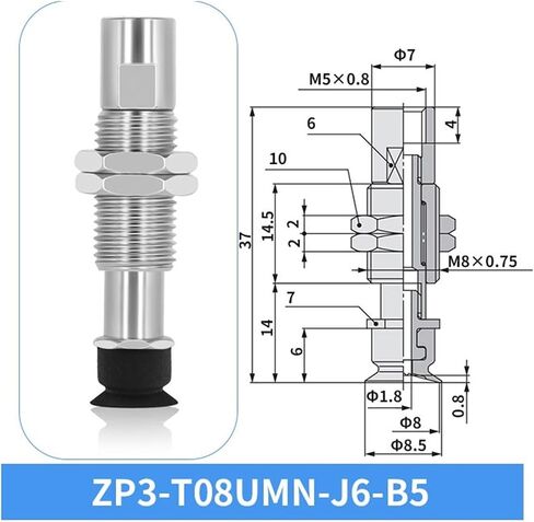 SMC ZP3-T04/06/08UMN-J/K3/6/10 Metal Connecting Rod Industrial Vacuum Suction Cup 1Pcs(ZP3-T06UMN-K6-B5) in Saudi Arabia