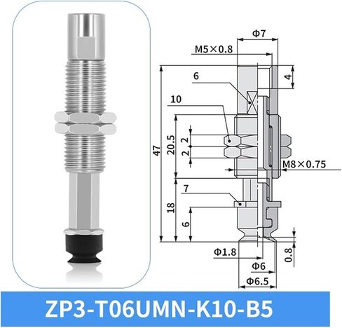 SMC ZP3-T04/06/08UMN-J/K3/6/10 Metal Connecting Rod Industrial Vacuum Suction Cup 1Pcs(ZP3-T06UMN-K6-B5) in Saudi Arabia