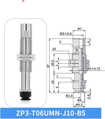 SMC ZP3-T04/06/08UMN-J/K3/6/10 Metal Connecting Rod Industrial Vacuum Suction Cup 1Pcs(ZP3-T06UMN-K6-B5) in Saudi Arabia