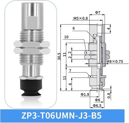 SMC ZP3-T04/06/08UMN-J/K3/6/10 Metal Connecting Rod Industrial Vacuum Suction Cup 1Pcs(ZP3-T06UMN-K6-B5) in Saudi Arabia