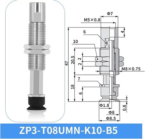 SMC ZP3-T04/06/08UMN-J/K3/6/10 Metal Connecting Rod Industrial Vacuum Suction Cup 1Pcs(ZP3-T06UMN-K6-B5) in Saudi Arabia