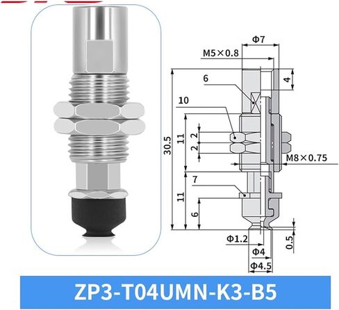 SMC ZP3-T04/06/08UMN-J/K3/6/10 Metal Connecting Rod Industrial Vacuum Suction Cup 1Pcs(ZP3-T06UMN-K6-B5) in Saudi Arabia