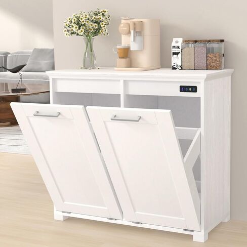 Tilt Out Trash Can Can Frainet ، 10 Gallons Trash Cabinet مع وظيفة إزالة التزييب ، وعلب القمامة القصيرة الخشبية للمنزل والمطبخ المخفي العائق ، الأسود in Saudi Arabia
