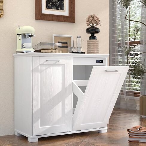 Tilt Out Trash Can Can Frainet ، 10 Gallons Trash Cabinet مع وظيفة إزالة التزييب ، وعلب القمامة القصيرة الخشبية للمنزل والمطبخ المخفي العائق ، الأسود in Saudi Arabia