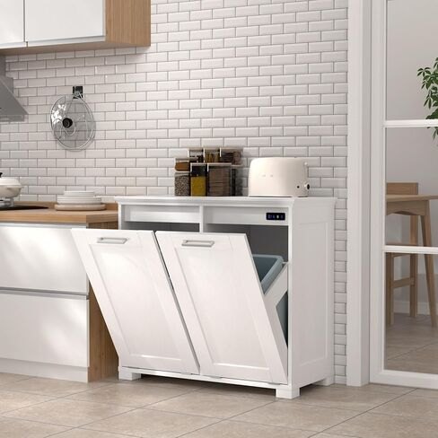 Tilt Out Trash Can Can Frainet ، 10 Gallons Trash Cabinet مع وظيفة إزالة التزييب ، وعلب القمامة القصيرة الخشبية للمنزل والمطبخ المخفي العائق ، الأسود in Saudi Arabia