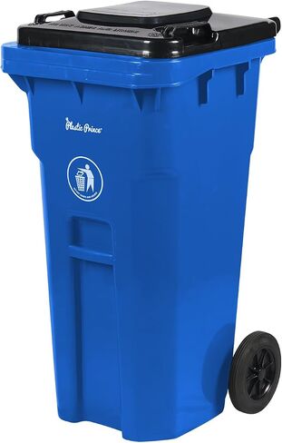 32 Gallon Recycling Rollout Trash Can with Lid, Commercial Heavy-Duty Wheeled Outdoor Garbage Can, Blue in Kuwait