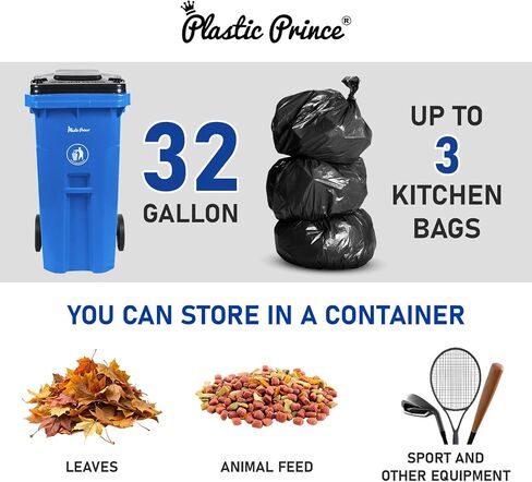 32 Gallon Recycling Rollout Trash Can with Lid, Commercial Heavy-Duty Wheeled Outdoor Garbage Can, Blue in Kuwait