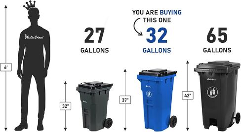 32 Gallon Recycling Rollout Trash Can with Lid, Commercial Heavy-Duty Wheeled Outdoor Garbage Can, Blue in Kuwait