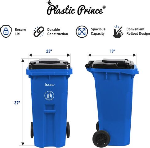 32 Gallon Recycling Rollout Trash Can with Lid, Commercial Heavy-Duty Wheeled Outdoor Garbage Can, Blue in Kuwait