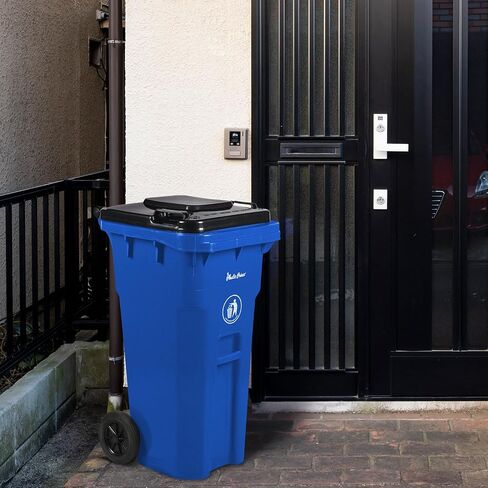 32 Gallon Recycling Rollout Trash Can with Lid, Commercial Heavy-Duty Wheeled Outdoor Garbage Can, Blue in Kuwait