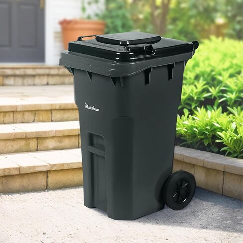 32 Gallon Recycling Rollout Trash Can with Lid, Commercial Heavy-Duty Wheeled Outdoor Garbage Can, Blue in Kuwait