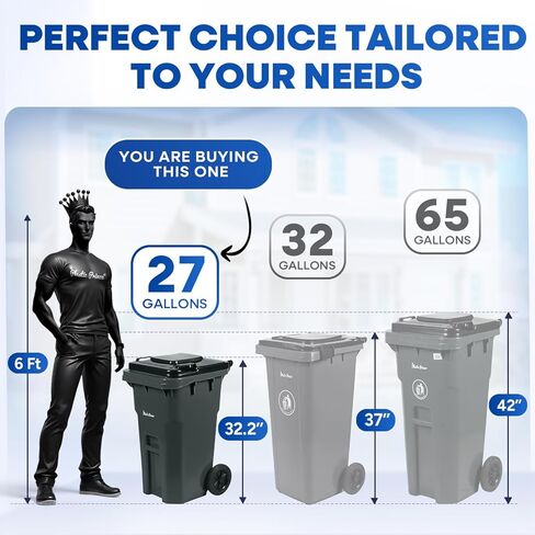 32 Gallon Recycling Rollout Trash Can with Lid, Commercial Heavy-Duty Wheeled Outdoor Garbage Can, Blue in Kuwait