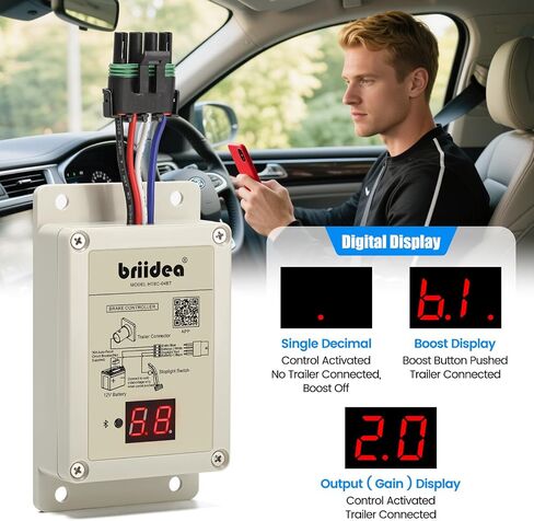 وحدة تحكم فرامل مقطورة مقطورة في Briidea ، والتحكم في فرامل الكهرباء الرقمية مع شاشة Rotary Knob & LCD ، لمحاور من 1 إلى 4 ، متوافقة مع Ford GM Chevy Dodge Ram Toyota in Kuwait